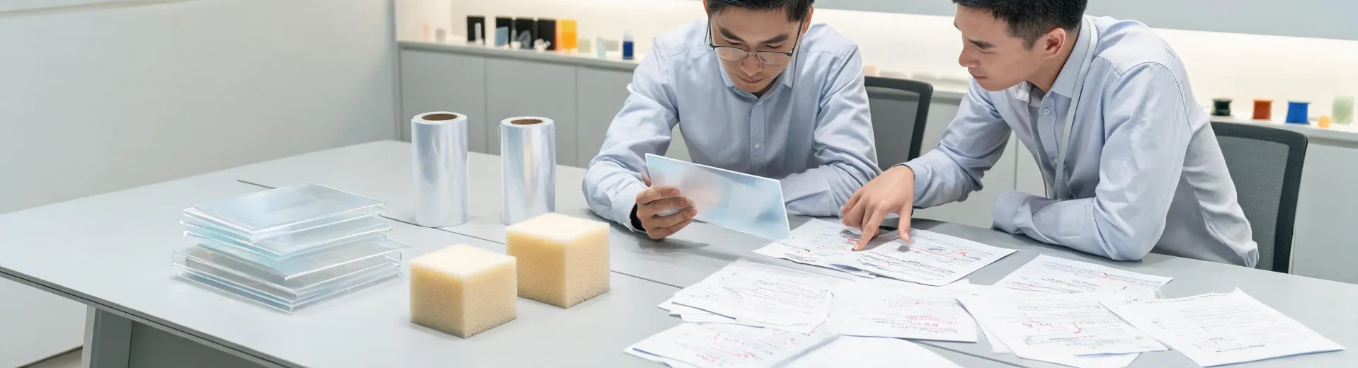 Engineer reviewing polymer samples